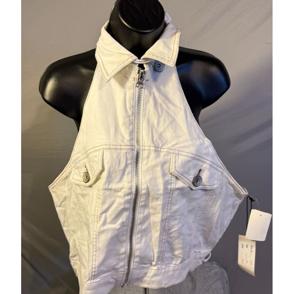 New RVT White Denim Jean Vest Stretch Sexy Layer Moto Vibes Womens PLus XXL 2X